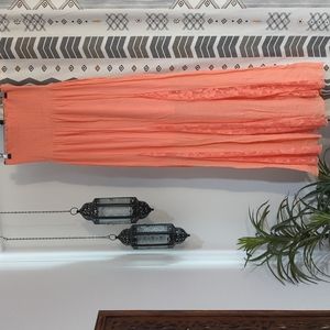Venus Maxi Dress with Lace Details, Coral Color, Women's Medium